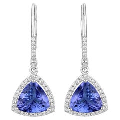 Tanzanite Dangle Earrings With Diamonds 4.61 Carats 14K White Gold