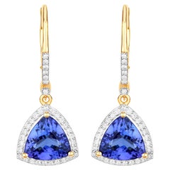 Tanzanite Dangle Earrings With Diamonds 4.61 Carats 14K Yellow Gold