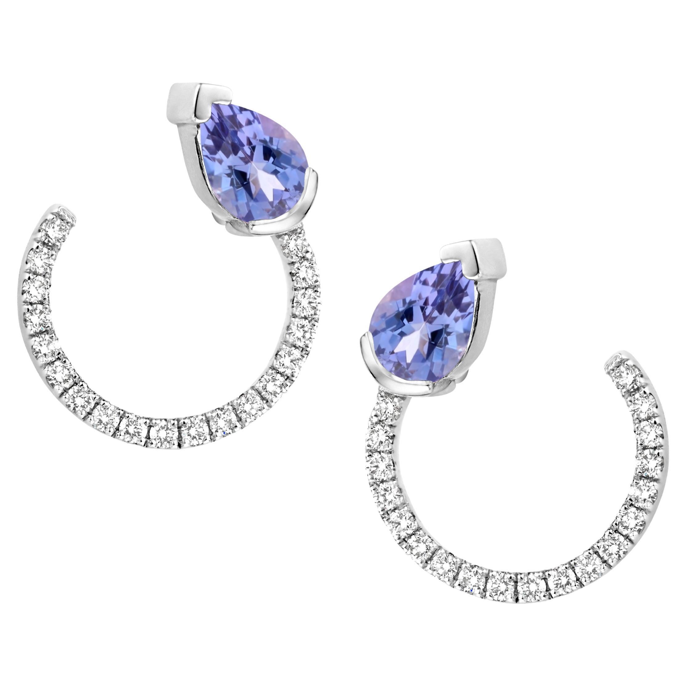 Tanzanite Diamond 0.30 Carat 18 Karat White Gold Curved Earrings For Sale