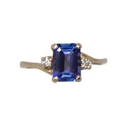 Tanzanite & Diamond 1.25ct Emerald Cut 3 Stone Trilogy Ring 14k Yellow Gold