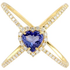 Used Tanzanite Diamond 14 Karat Gold Heart X-Ring