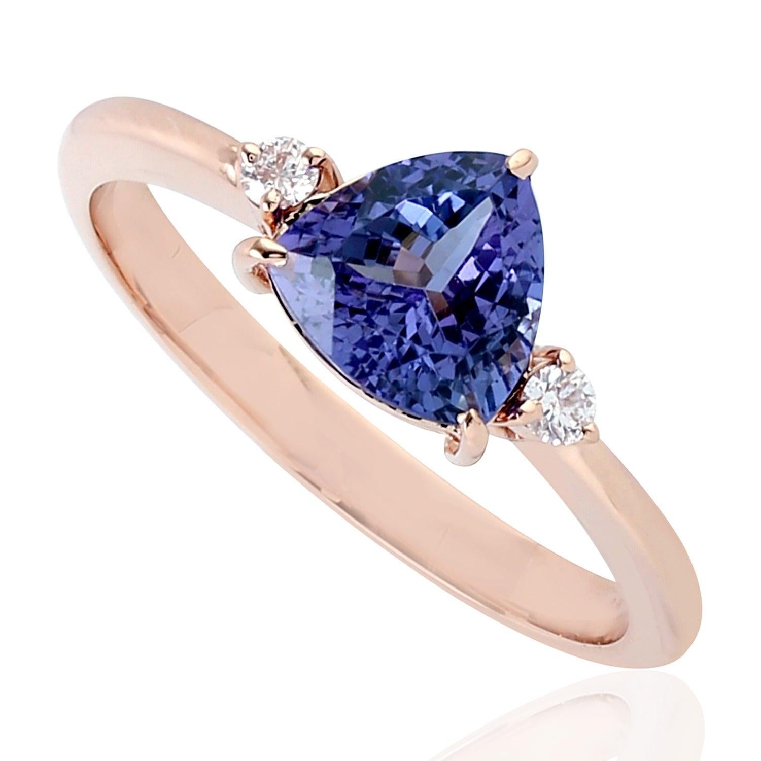 En vente :  Bague en or rose 14 carats avec tanzanite et diamants 3