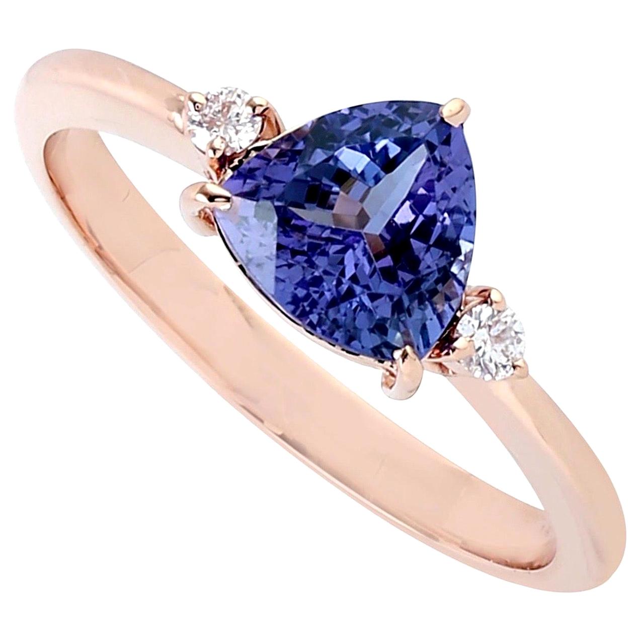 En vente :  Bague en or rose 14 carats avec tanzanite et diamants