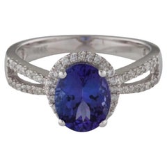 Bague cocktail en tanzanite et diamants 14 carats