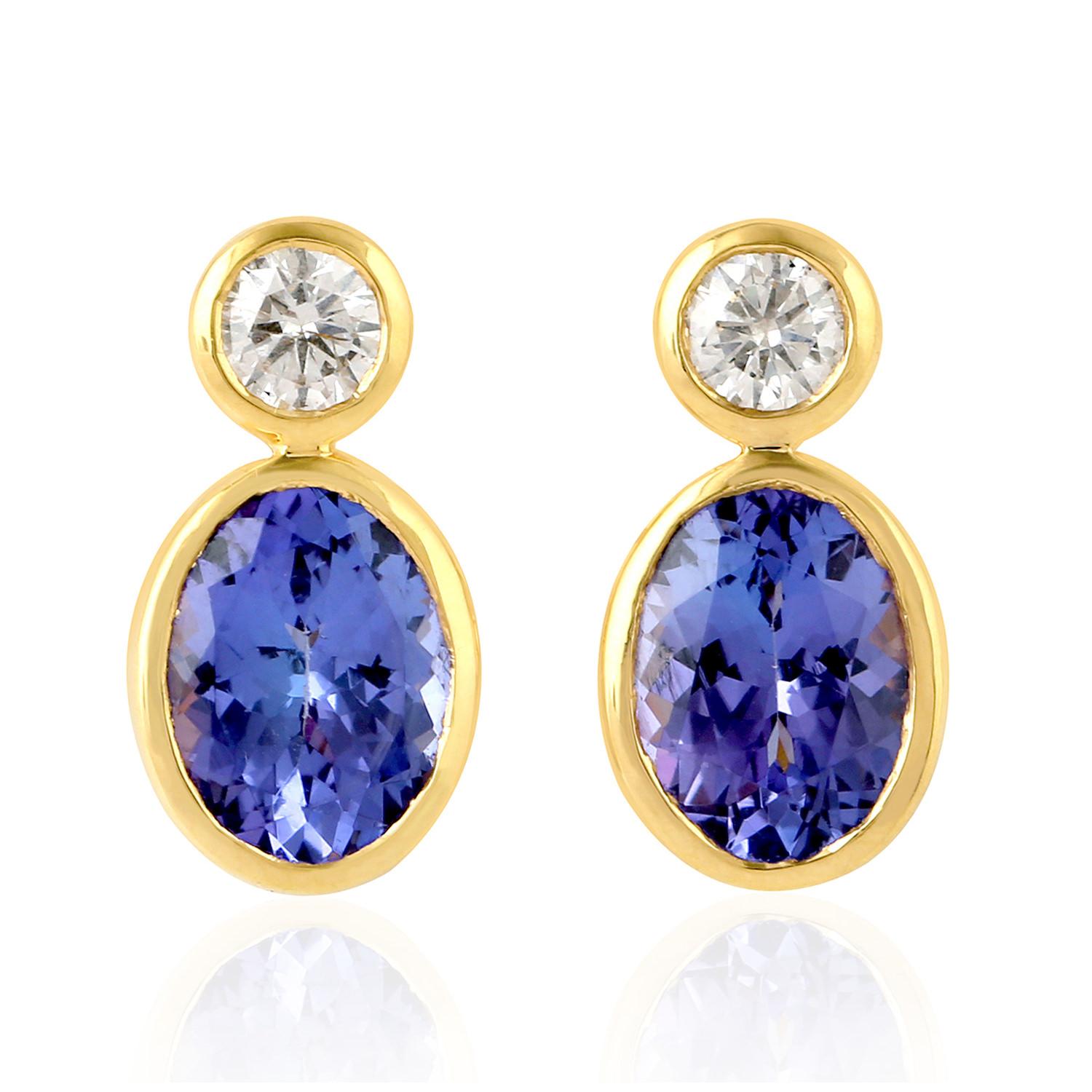 Moderno Orecchini in oro 18 carati con diamante tanzanite in vendita