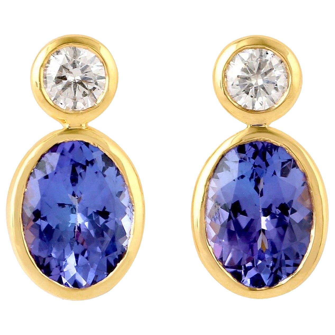 Tanzanite Diamond 18 Karat Gold Earrings For Sale
