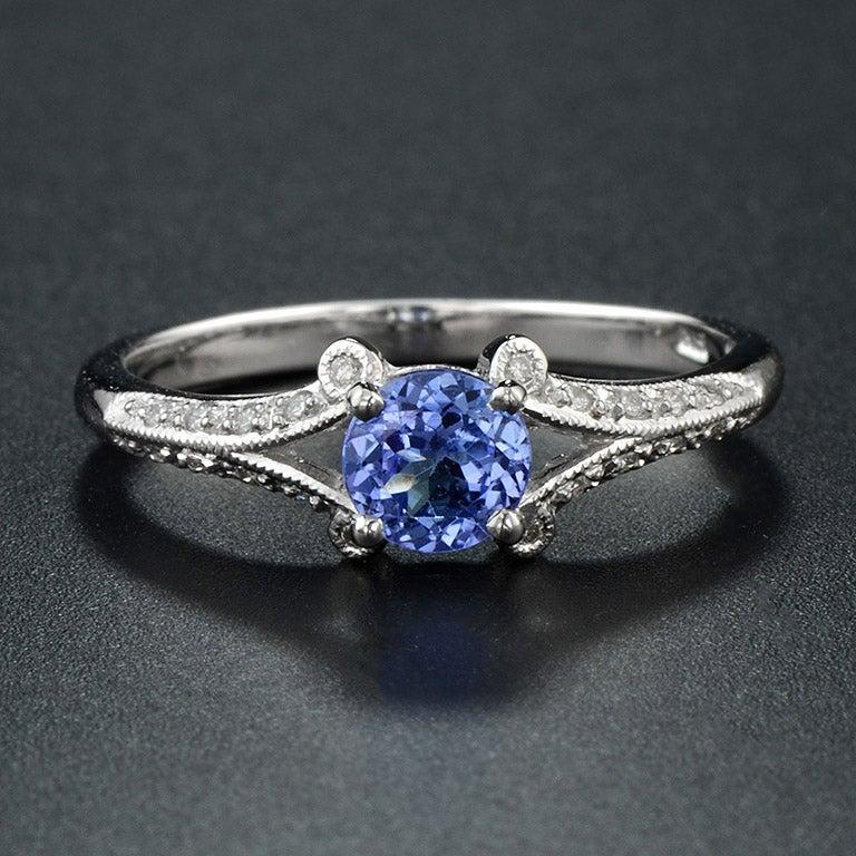 For Sale:  The One Split Shank Tanzanite and Diamond Engagement Ring in 18K White Gold 3
