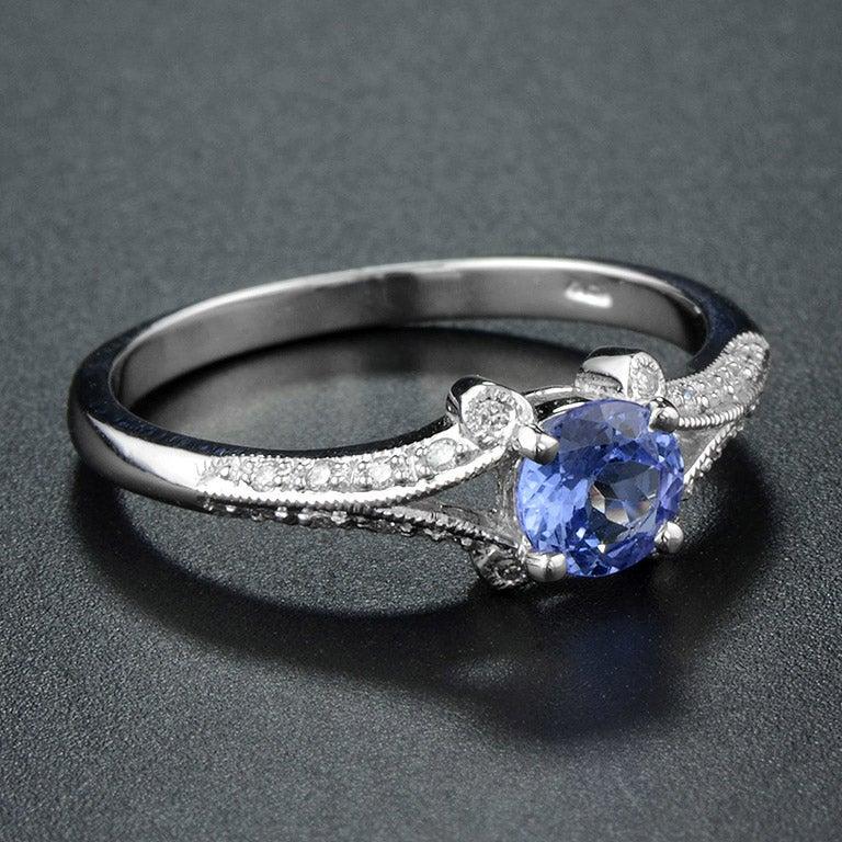 For Sale:  The One Split Shank Tanzanite and Diamond Engagement Ring in 18K White Gold 4