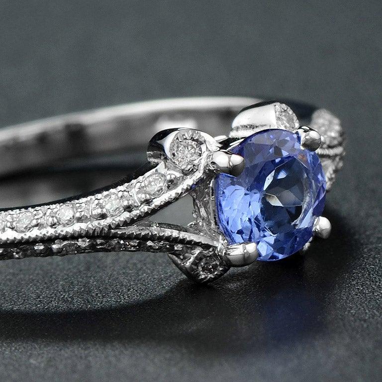 For Sale:  The One Split Shank Tanzanite and Diamond Engagement Ring in 18K White Gold 7