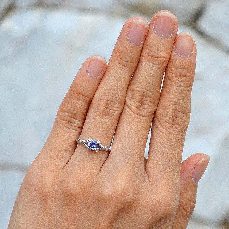 For Sale:  The One Split Shank Tanzanite and Diamond Engagement Ring in 18K White Gold 2