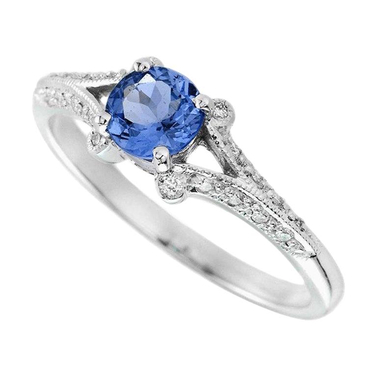The One Split Shank Tanzanite and Diamond Engagement Ring in 18K White Gold