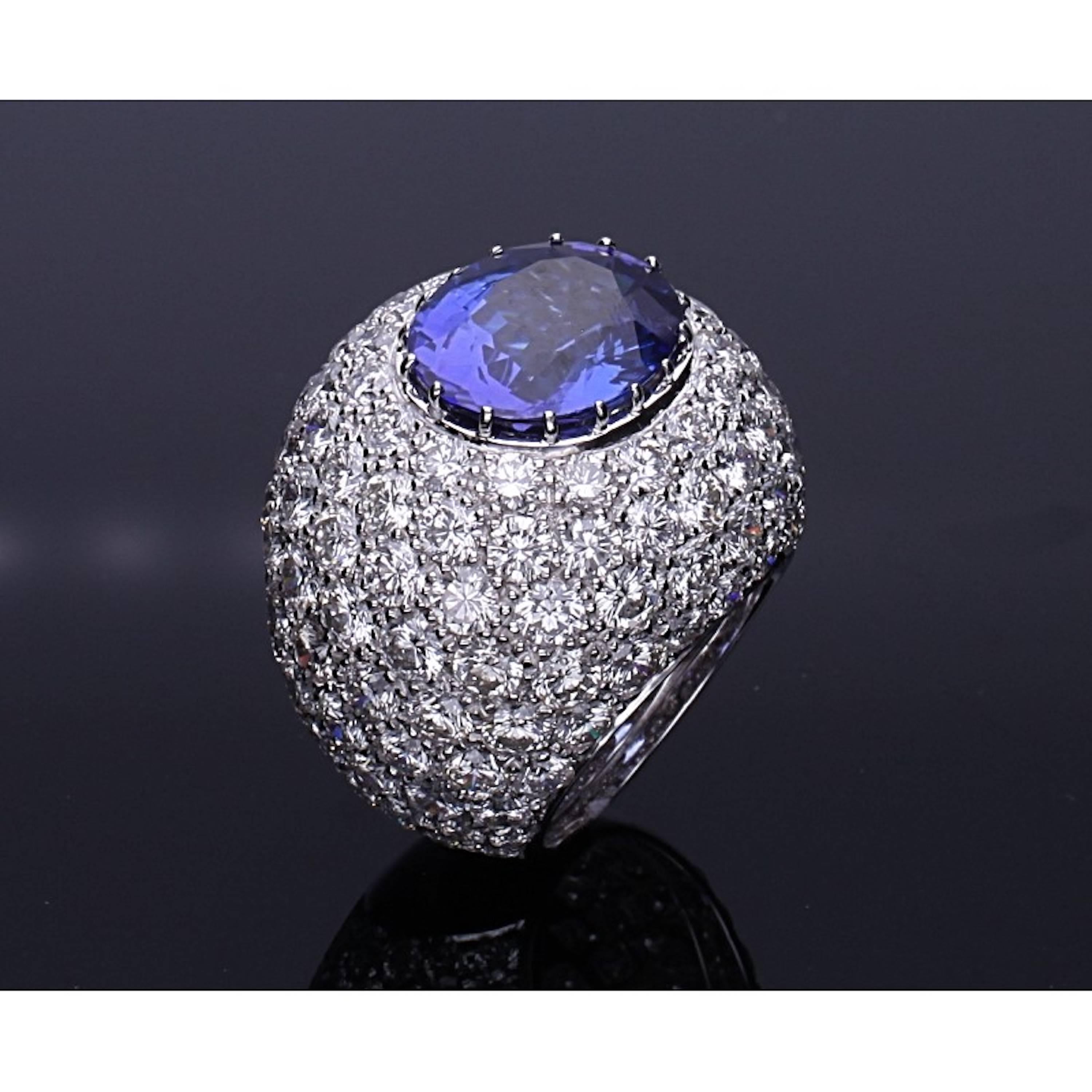 Tanzanite Diamond 18 Kt. White Gold Cocktail Ring In New Condition In Rome, IT