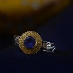 Tanzanita Diamante 18k Oro Plata Anillo Grabado