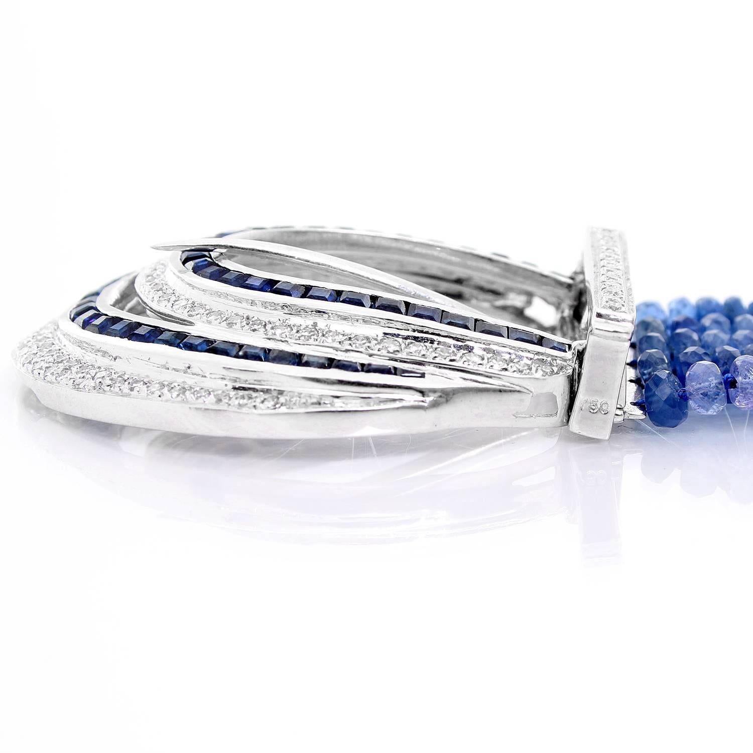 Femenino o masculino Pulsera de tanzanita, diamante y zafiro en oro blanco de 18 quilates en venta