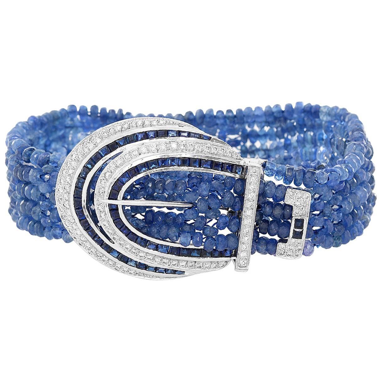 Pulsera de tanzanita, diamante y zafiro en oro blanco de 18 quilates en venta