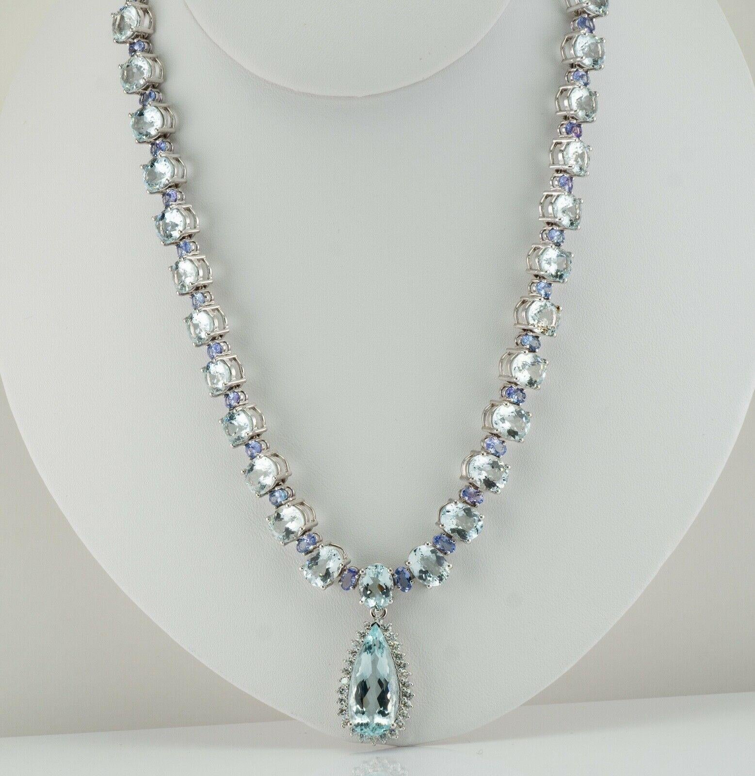 Women's Tanzanite Diamond Aquamarine Necklace 14K White Gold Choker For Sale