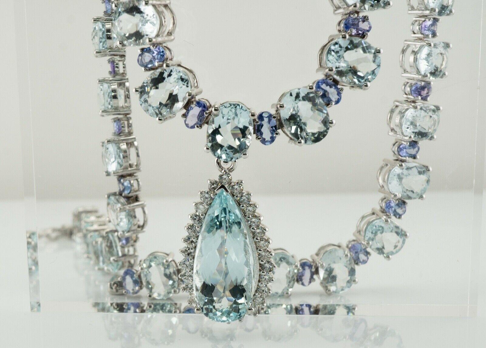 Tanzanite Diamond Aquamarine Necklace 14K White Gold Choker For Sale 1