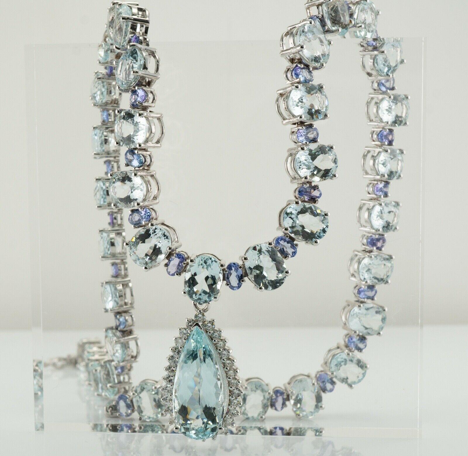 Tanzanite Diamond Aquamarine Necklace 14K White Gold Choker For Sale 3