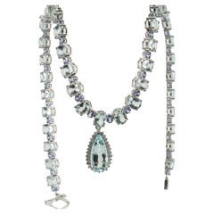 Collana con tanzanite, diamante e acquamarina in oro bianco 14K