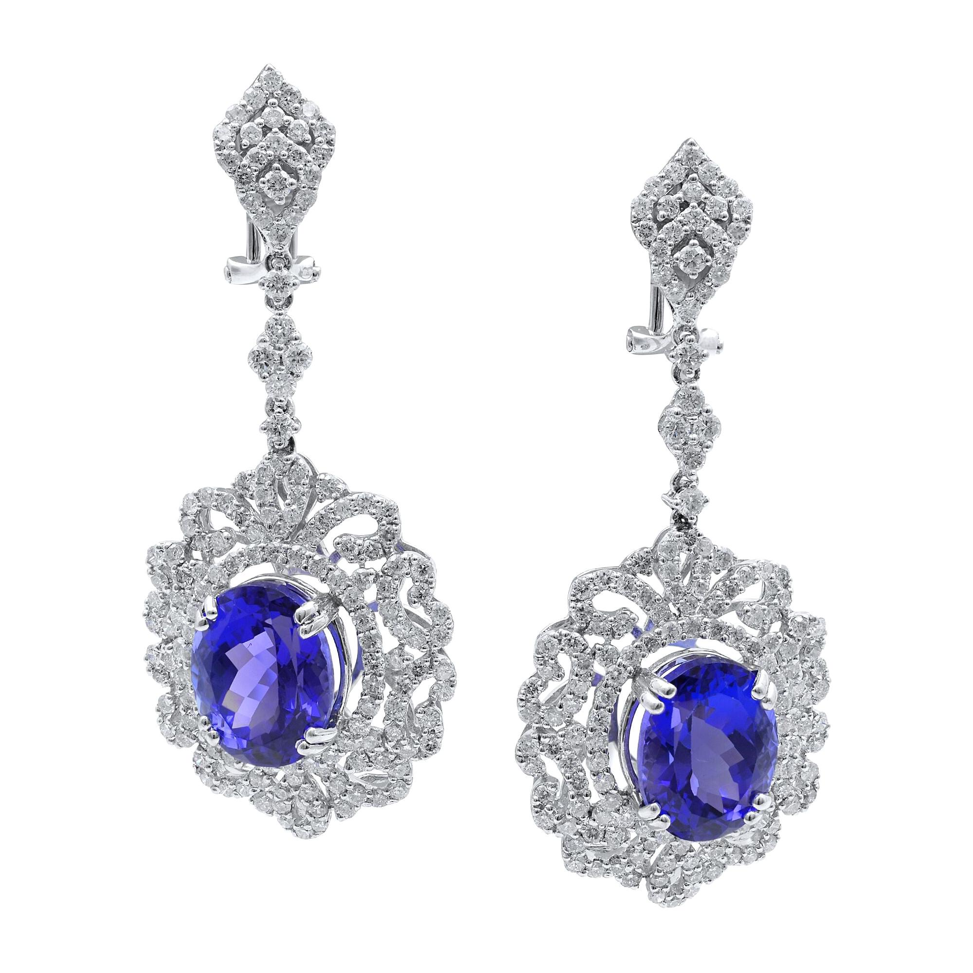 Tanzanite Diopside Silver 18 Karat Gold Drop Earrings For Sale at 1stDibs