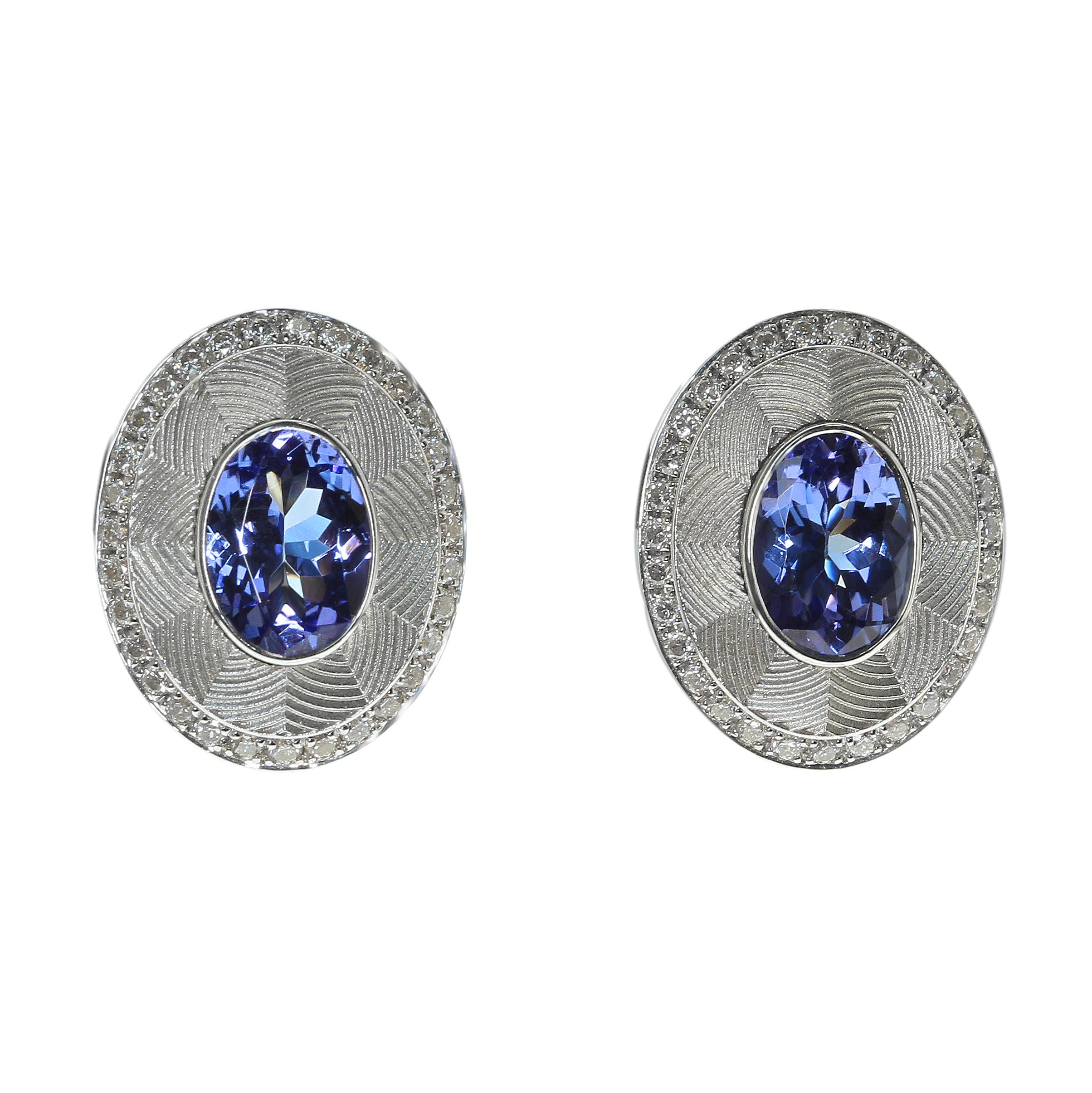 Tanzanite Diamond Classical 18 Karat White Gold Earrings For Sale