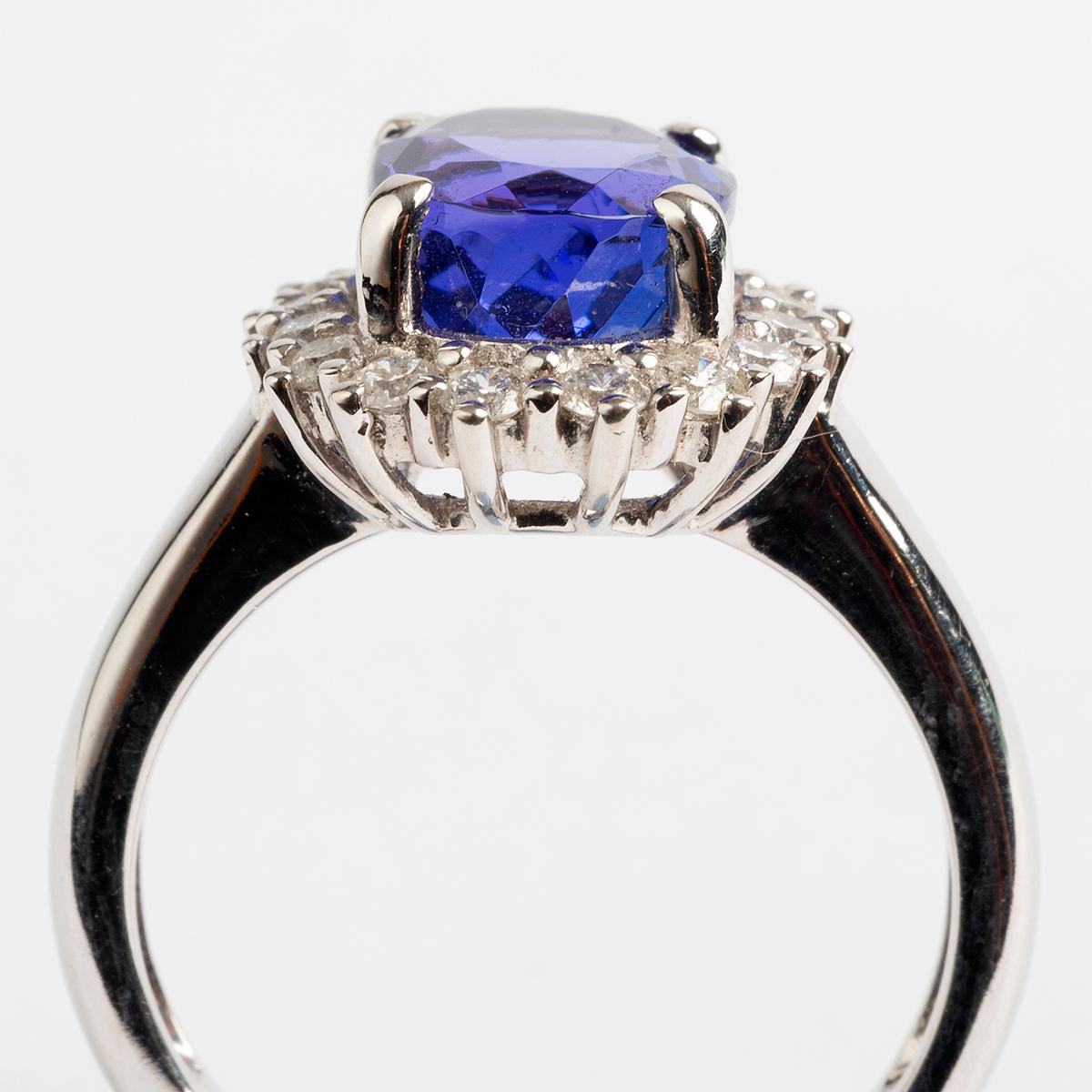 Tanzanite and Diamond Cluster Ring, .5 Carat, Hallmarked London, 2015 In Excellent Condition For Sale In Canterbury, GB