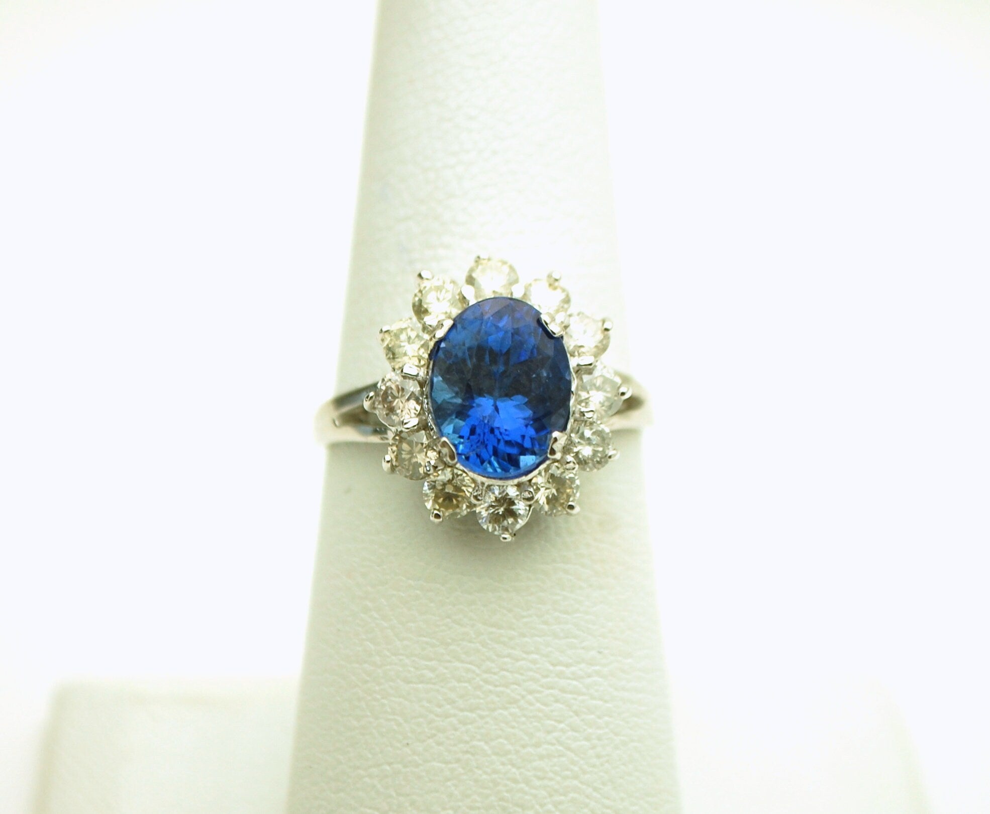 Oval Cut Tanzanite & Diamond cocktail ring platinum For Sale