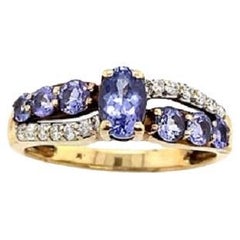 Tanzanite & Diamond Crossover Ring in 9ct Yellow Gold