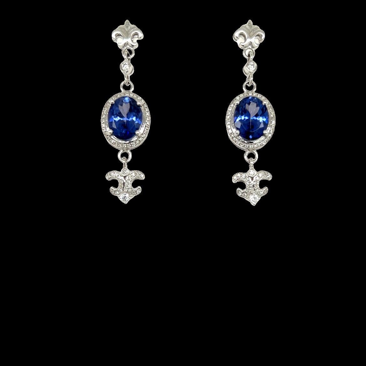Tanzanite Diamond Dangling Earrings For Sale 1