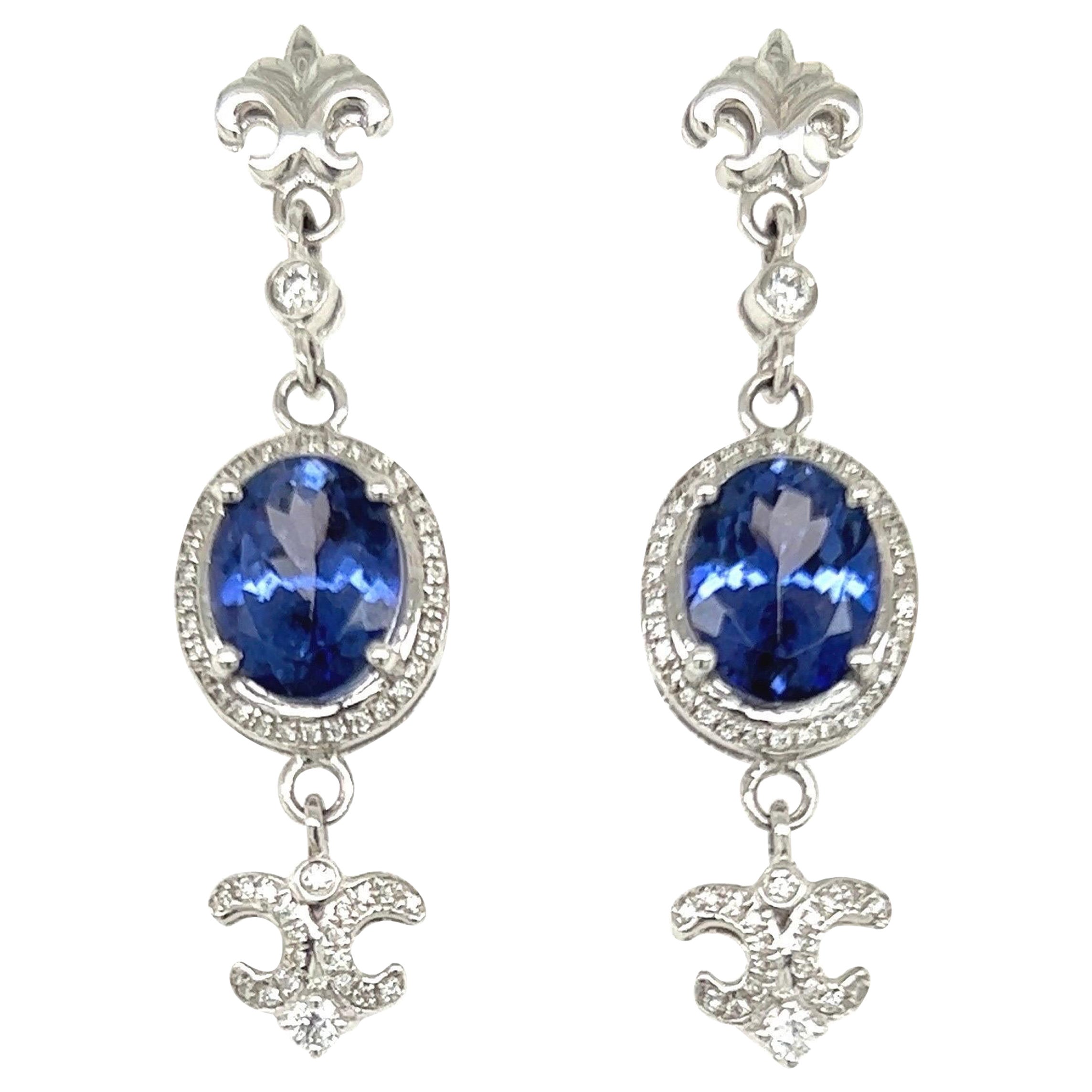 Pendientes colgantes de tanzanita y diamantes en venta