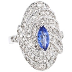 Tanzanite Diamond Dome Cocktail Ring Vintage 14 Karat White Gold