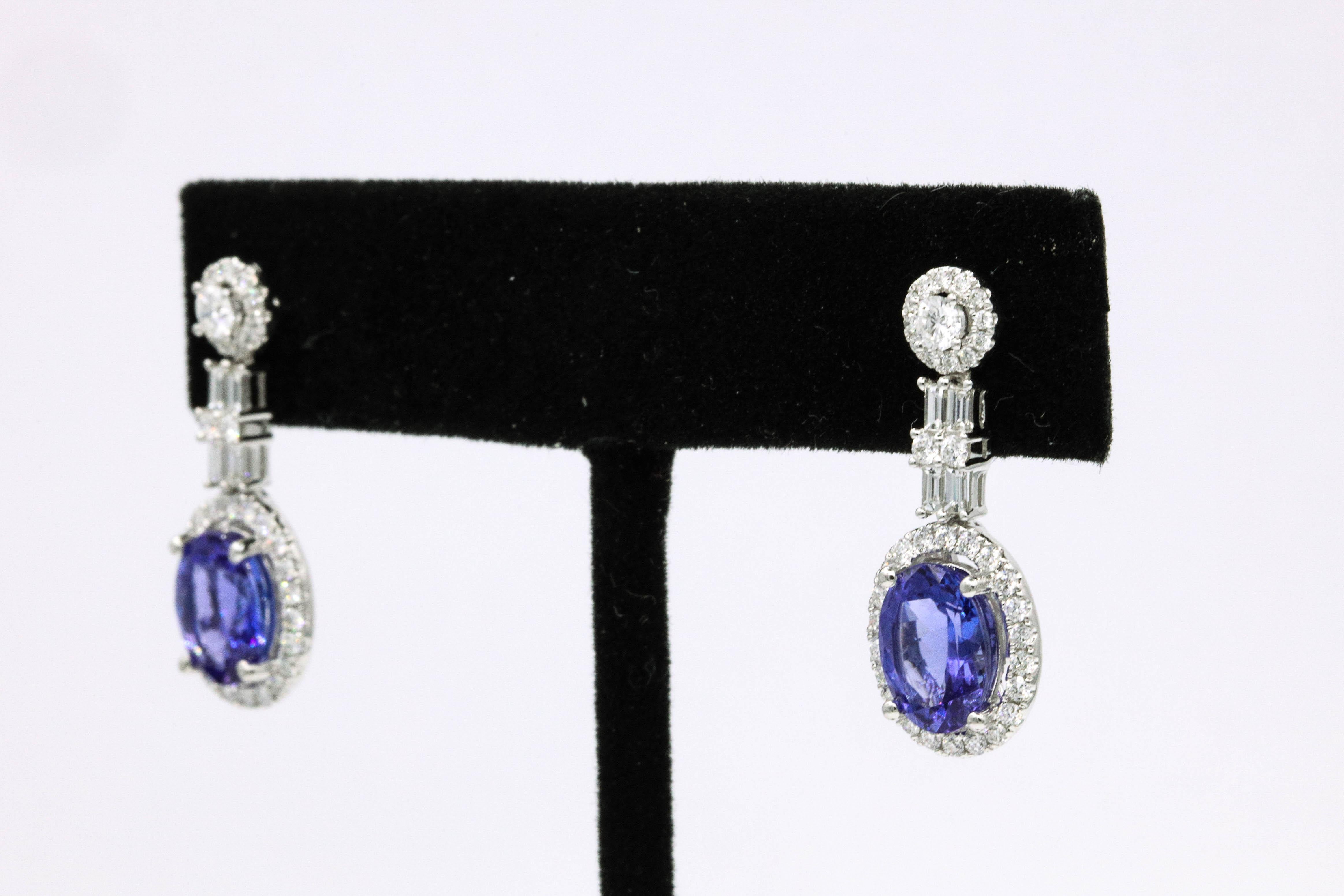 Tanzanite Diamond Drop Earrings 4.43 Carat 18 Karat White Gold In New Condition In New York, NY