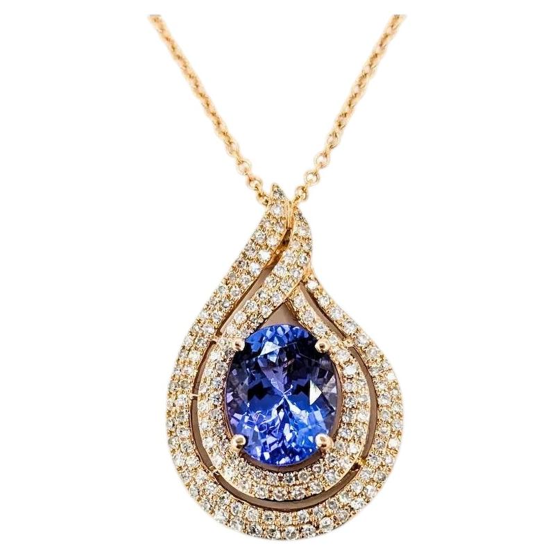 Tanzanite & Diamond Drop Pendant Necklace in 14k Rose Gold