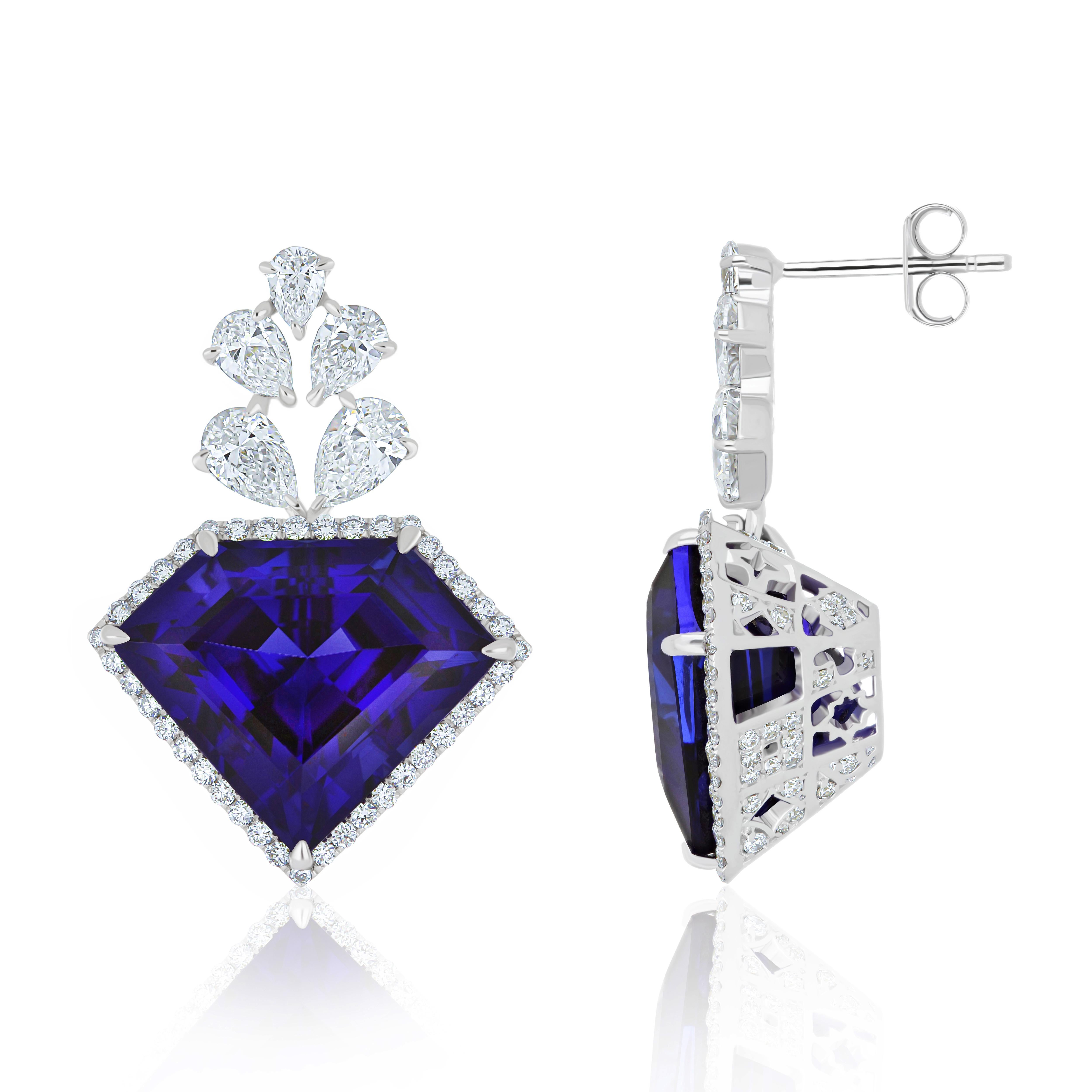 Mixed Cut Tanzanite & Diamond Earring in 18 karat White Gold For Sale