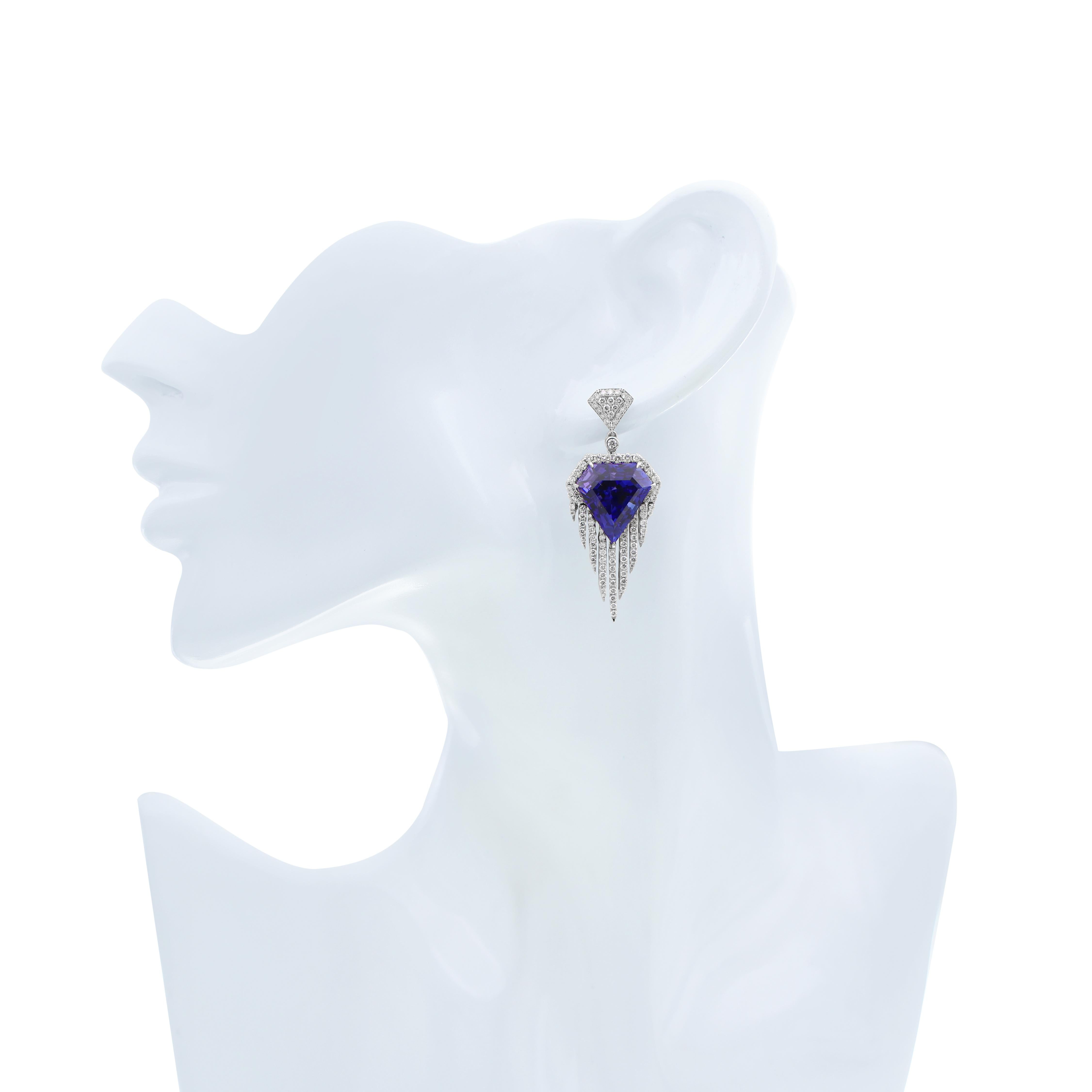 Tansanit & Diamant-Ohrring in 18karätigem Weißgold Hand-Craft Ohrring für Geschenk im Angebot 6