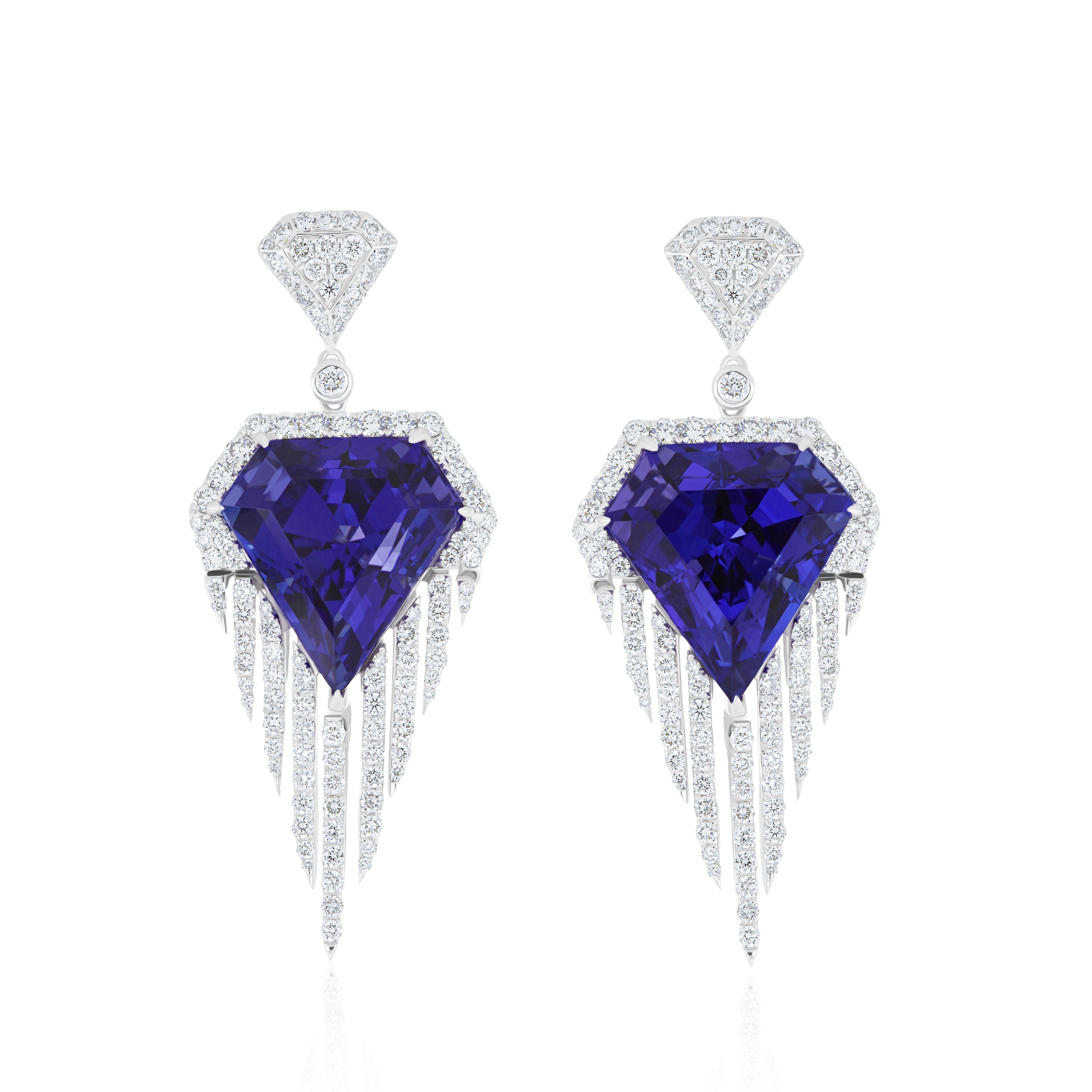 Tansanit & Diamant-Ohrring in 18karätigem Weißgold Hand-Craft Ohrring für Geschenk im Angebot 7