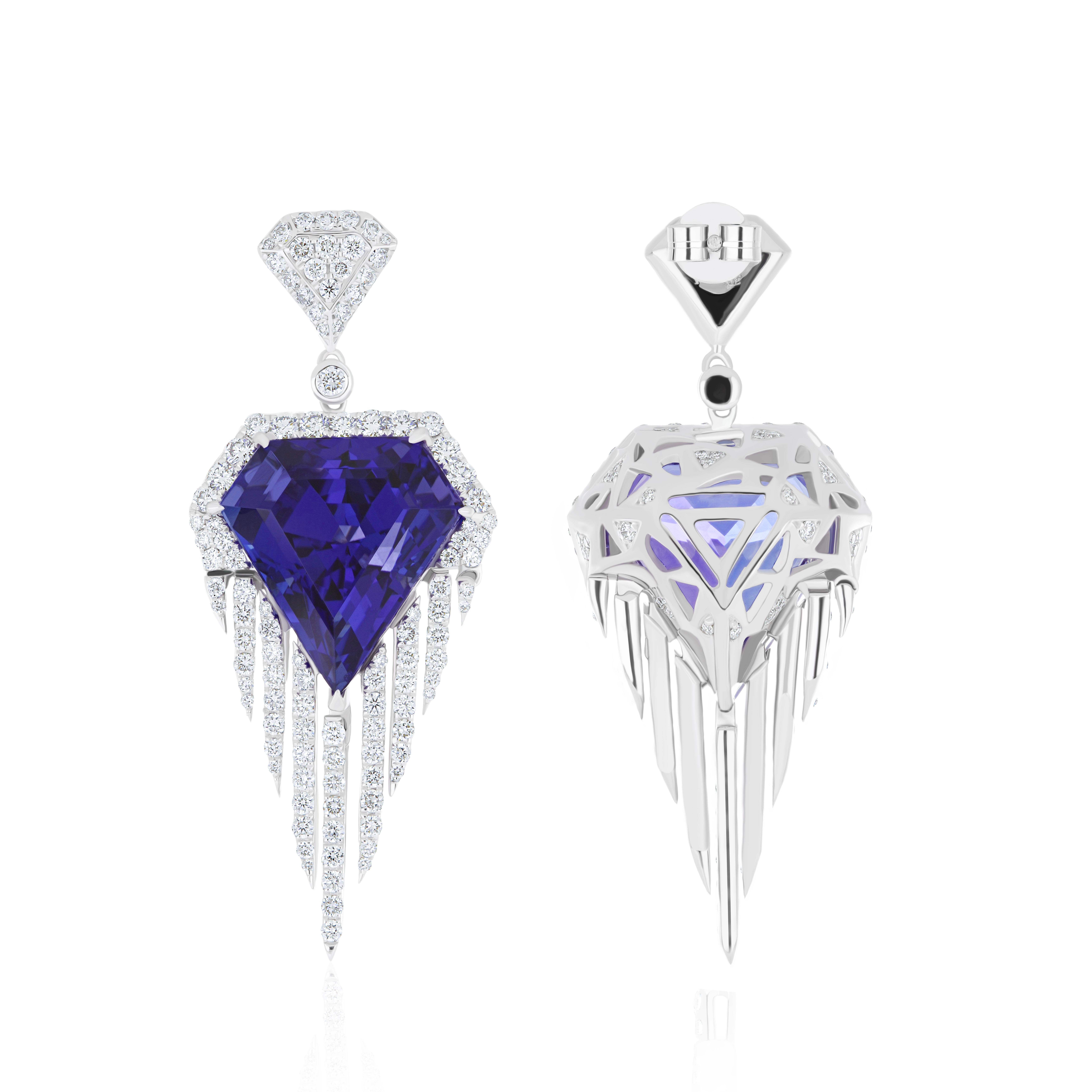 Tansanit & Diamant-Ohrring in 18karätigem Weißgold Hand-Craft Ohrring für Geschenk im Angebot 4