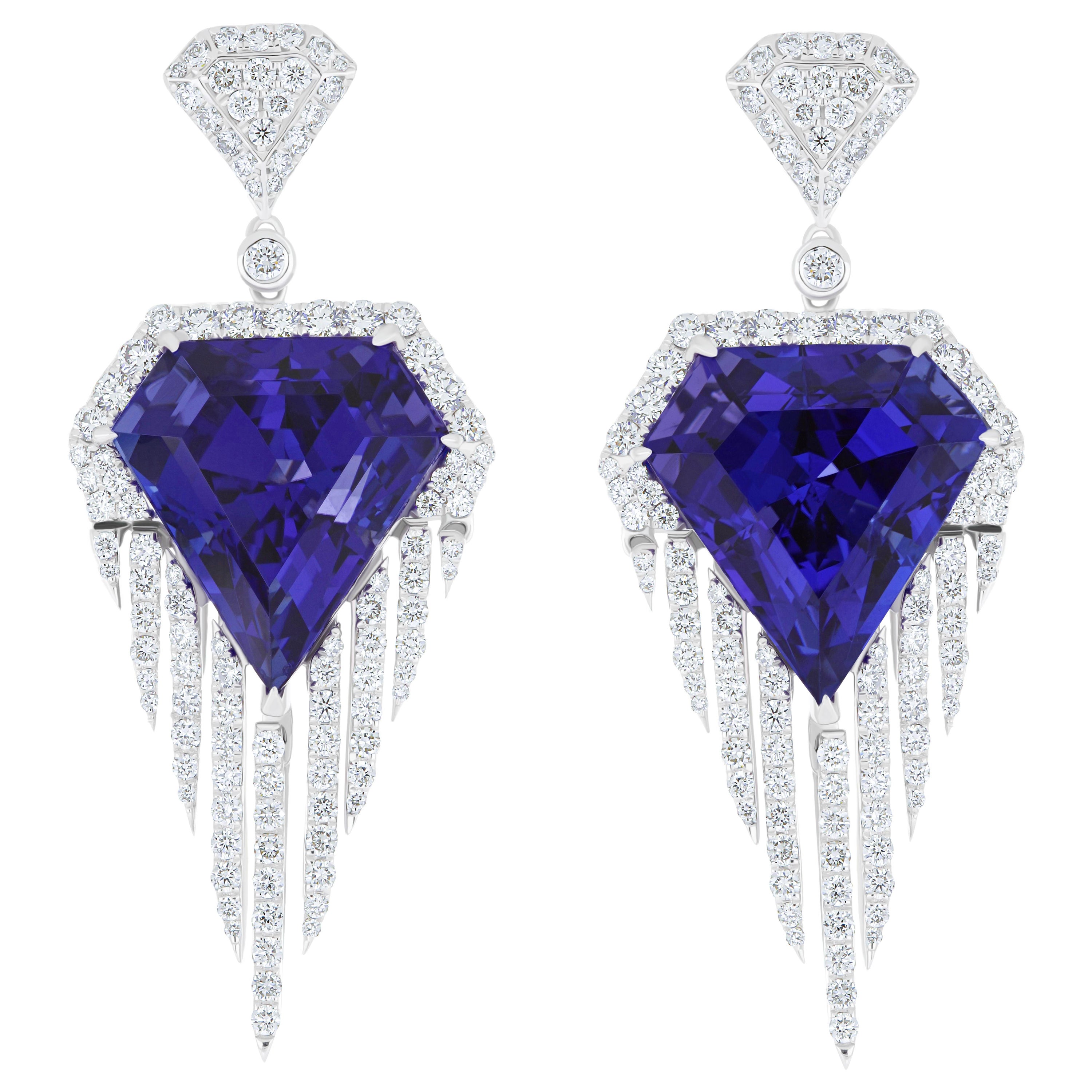 Tansanit & Diamant-Ohrring in 18karätigem Weißgold Hand-Craft Ohrring für Geschenk