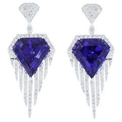 Tansanit & Diamant-Ohrring in 18karätigem Weißgold Hand-Craft Ohrring für Geschenk