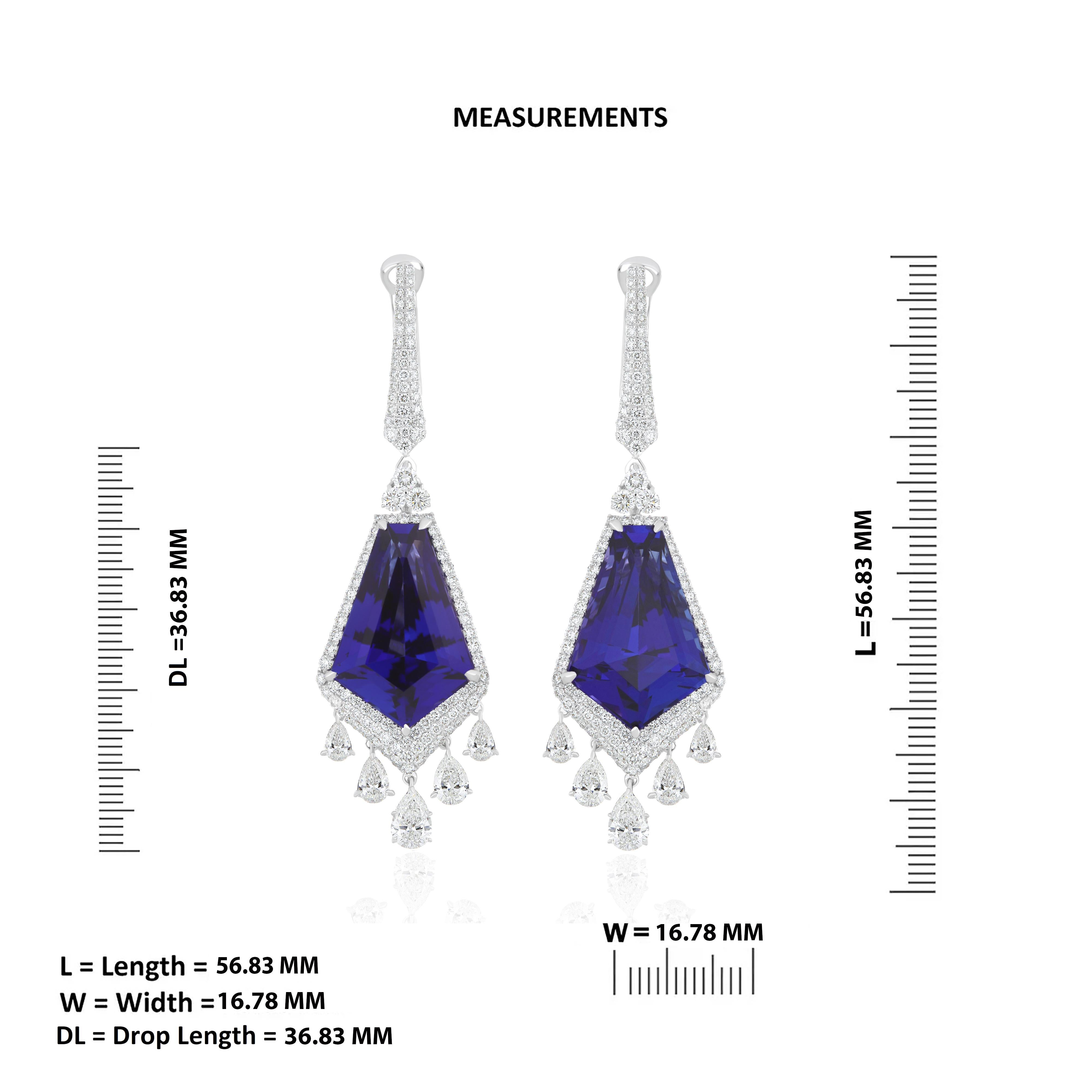 Boucle d'oreille Tanzanite et diamant en or blanc 18 carats Boucle d'oreille Craft pour la fête en vente 5