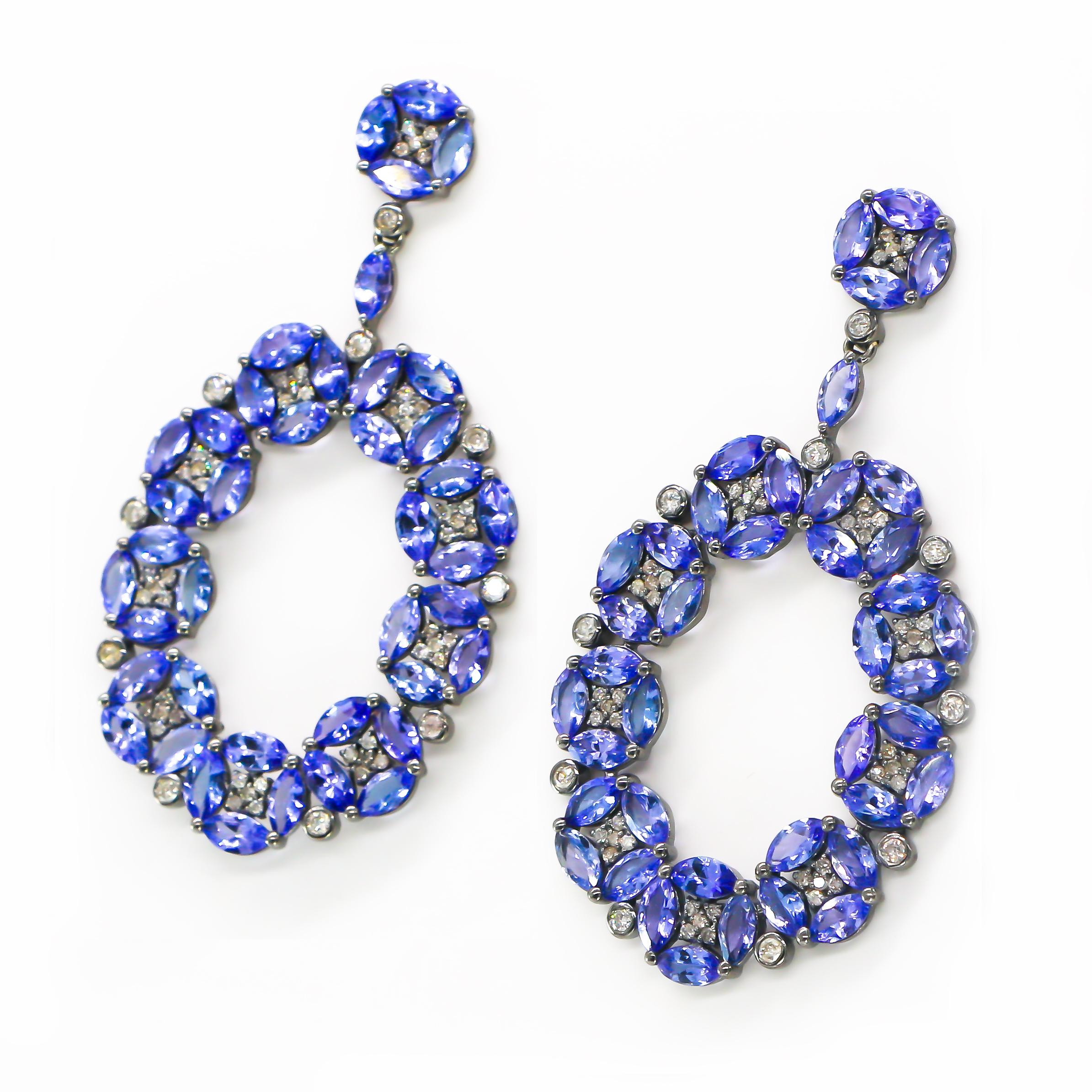 Marquise Cut Tanzanite and Diamond Earrings