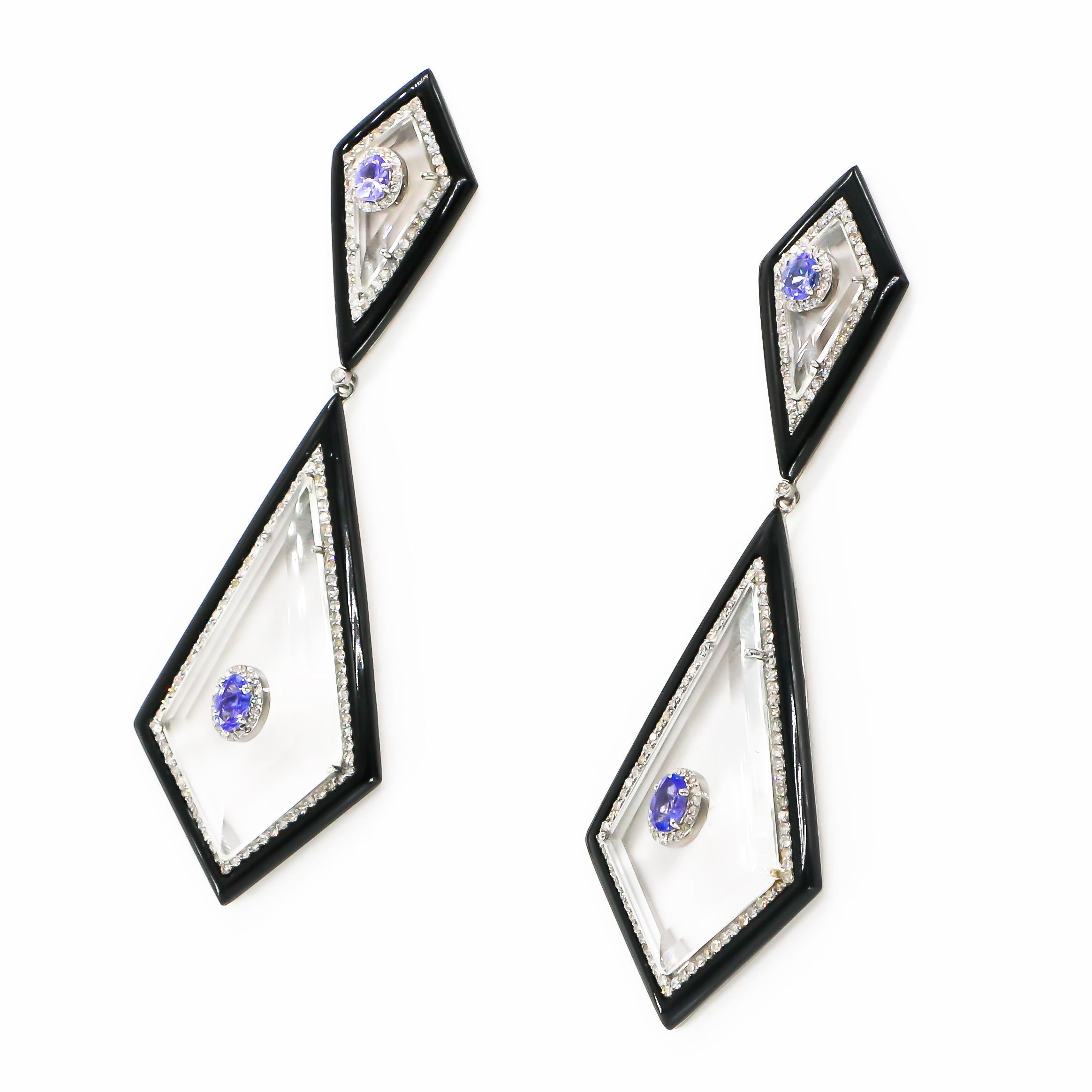 Modern Tanzanite and Diamond Earrings