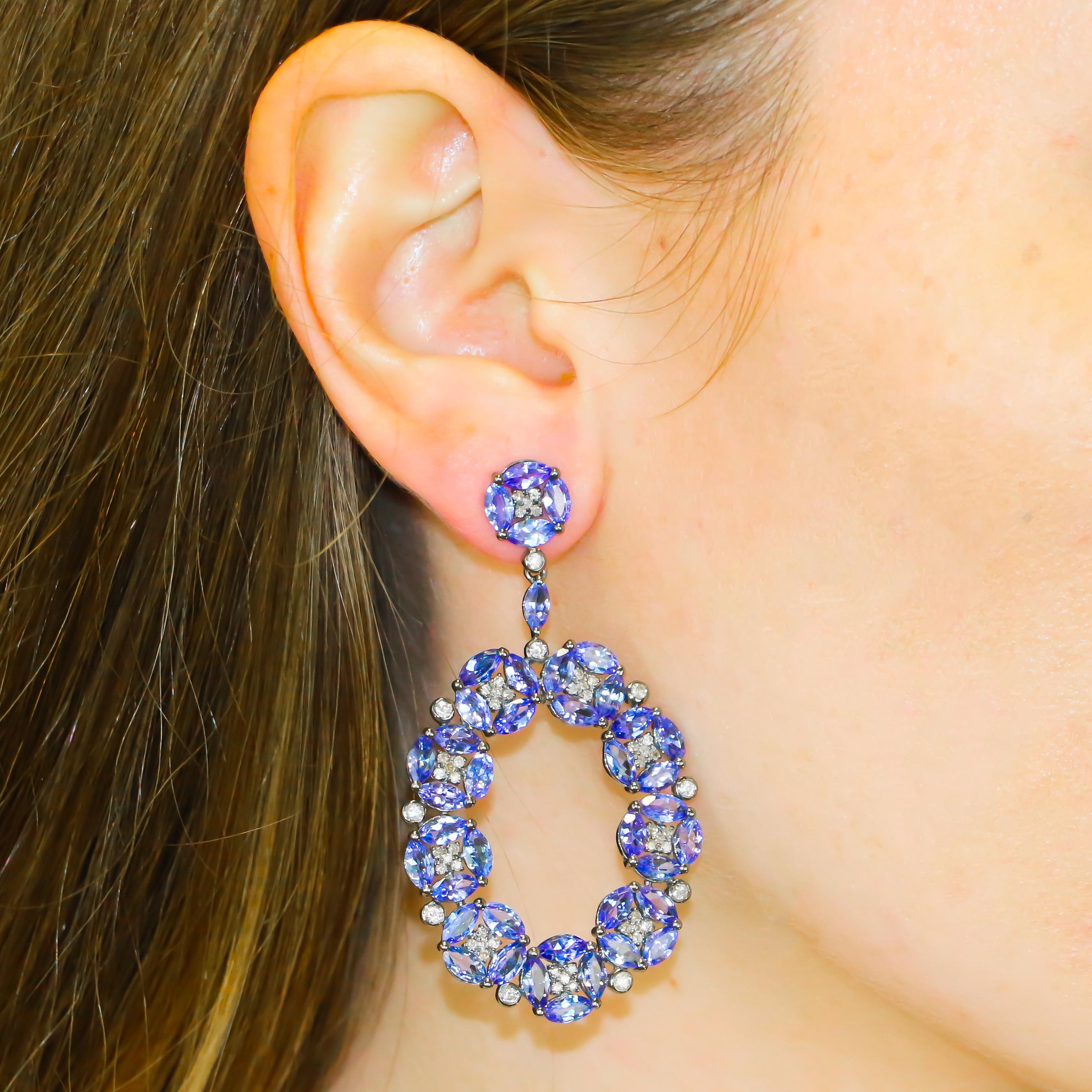 Tanzanite and Diamond Earrings In Excellent Condition In Carlsbad, CA
