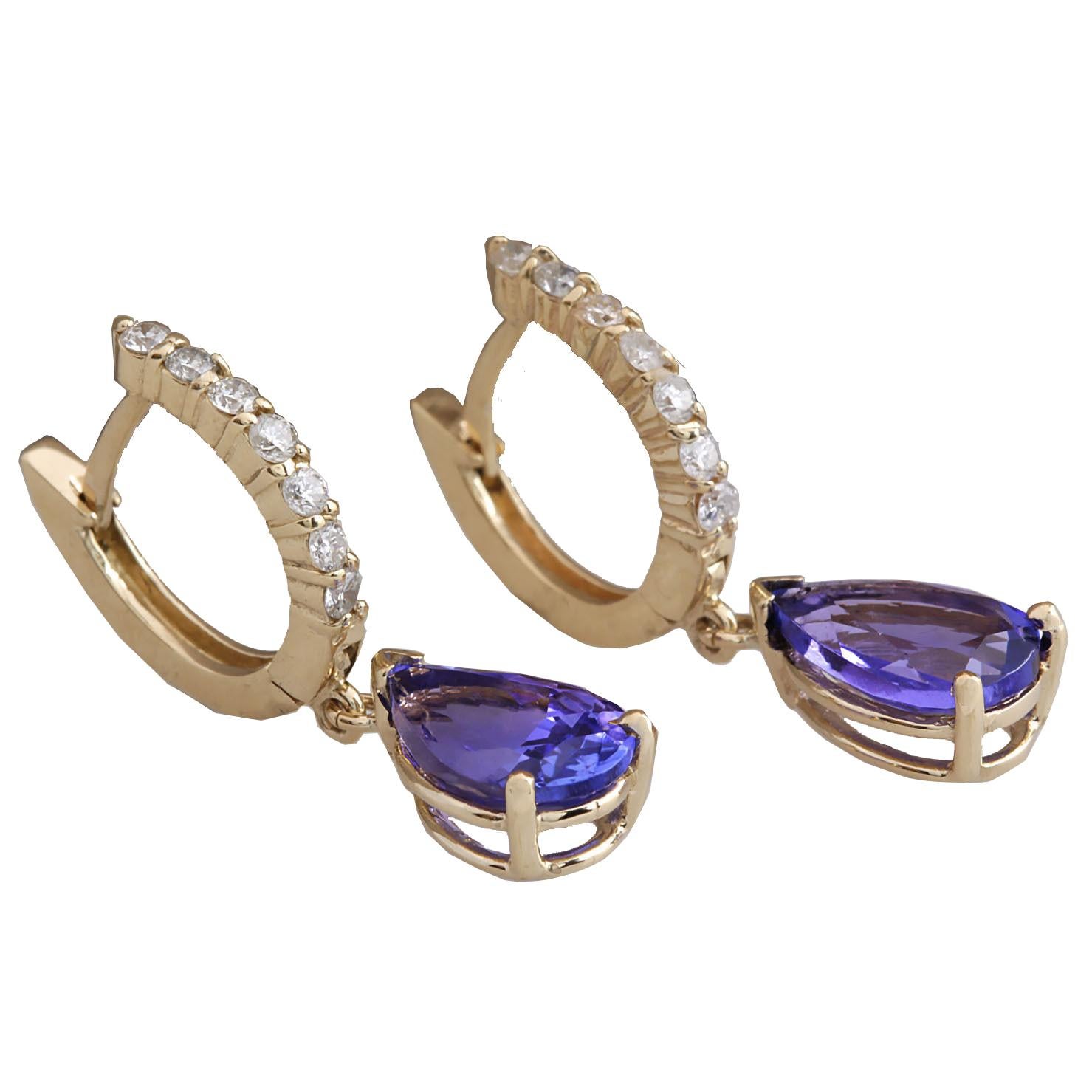 Tanzanite Diamond Earrings In 14 Karat Yellow Gold  In New Condition For Sale In Los Angeles, CA