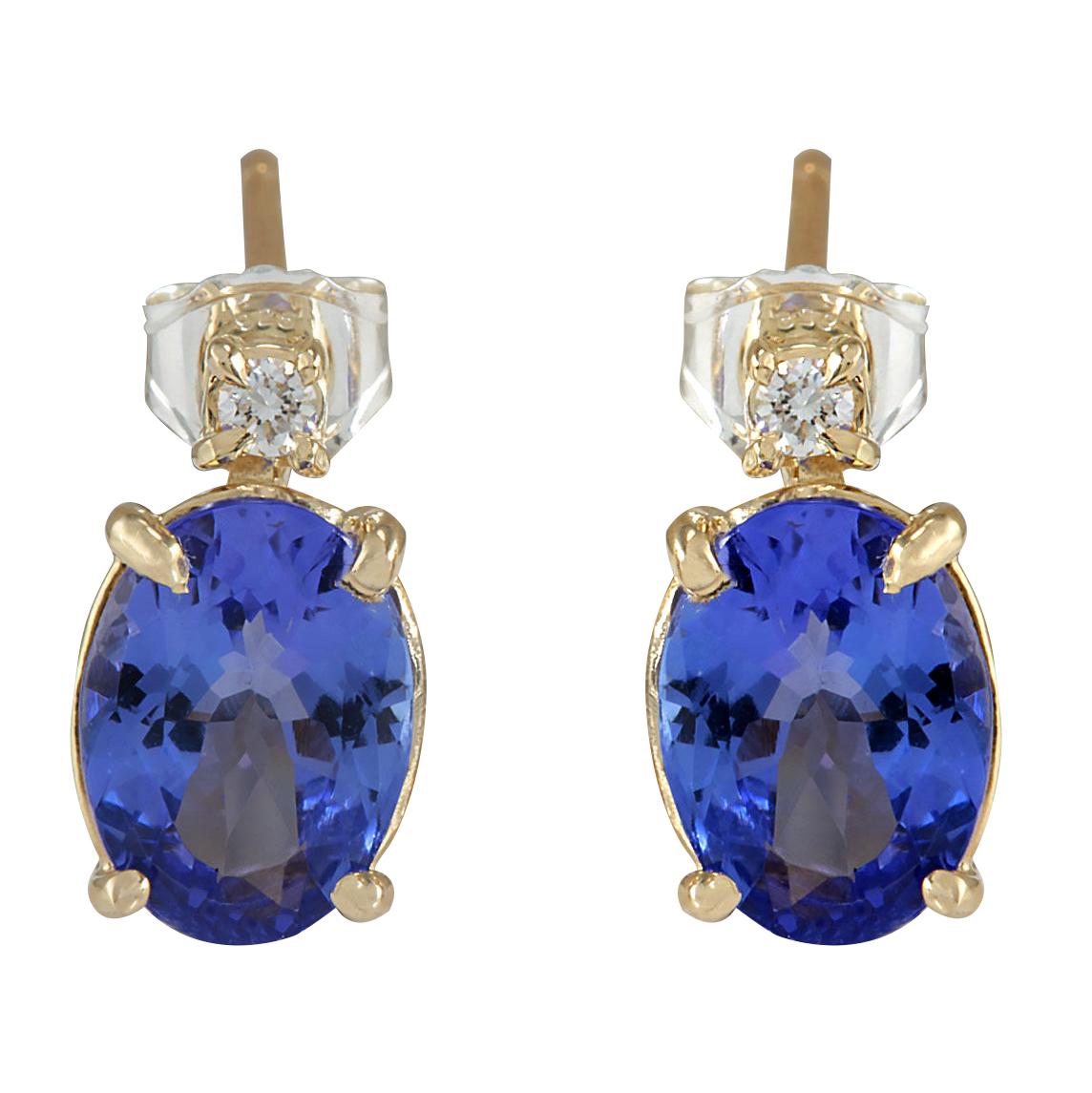 Tanzanite Diamond Earrings In 14 Karat Yellow Gold In New Condition For Sale In Los Angeles, CA