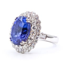 Tanzanite & Diamond Floral Halo Cocktail Ring in Platinum- GIA 2235457240