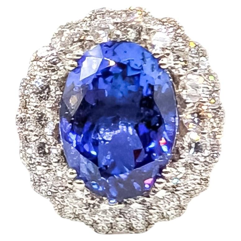 Anello da cocktail con tanzanite e diamanti a motivo floreale con montatura in platino - GIA 2235457240