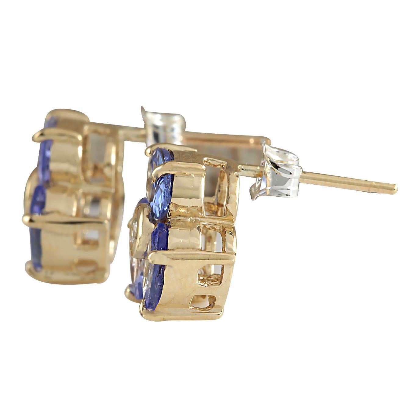 Tanzanite Diamond Flower Earrings In 14 Karat Yellow Gold In New Condition For Sale In Manhattan Beach, CA