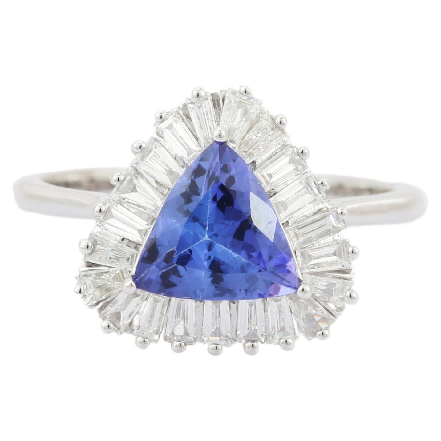 For Sale:  Tanzanite Diamond Gemstone Engagement Ring in 18K Solid White Gold