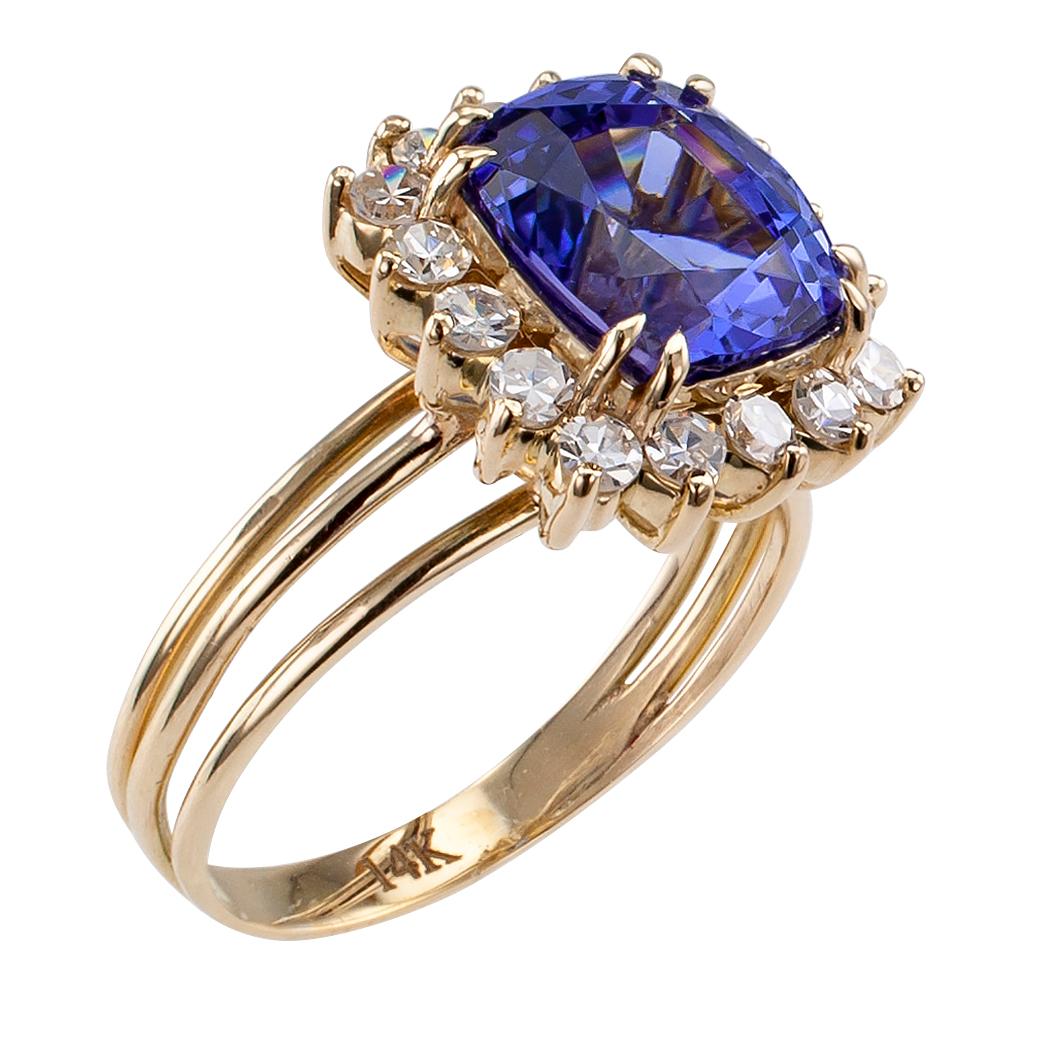 Contemporary Tanzanite Diamond Gold Ring